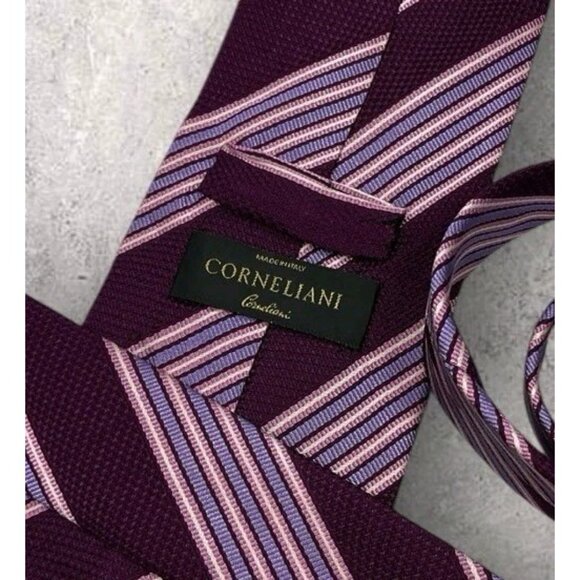CORNELIANI Silk Tie ITALY Purple Pink Striped W:3.7" EUC - Picture 2 of 5